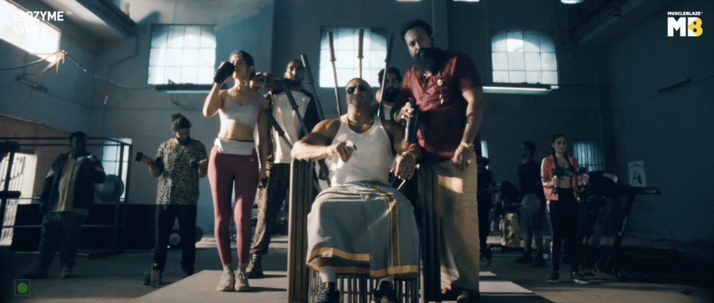 A diverse group of people working out together in a modern gym, demonstrating the democratization of fitness across India’s urban and regional communities, with the atmosphere highlighting a vibrant, inclusive fitness culture.