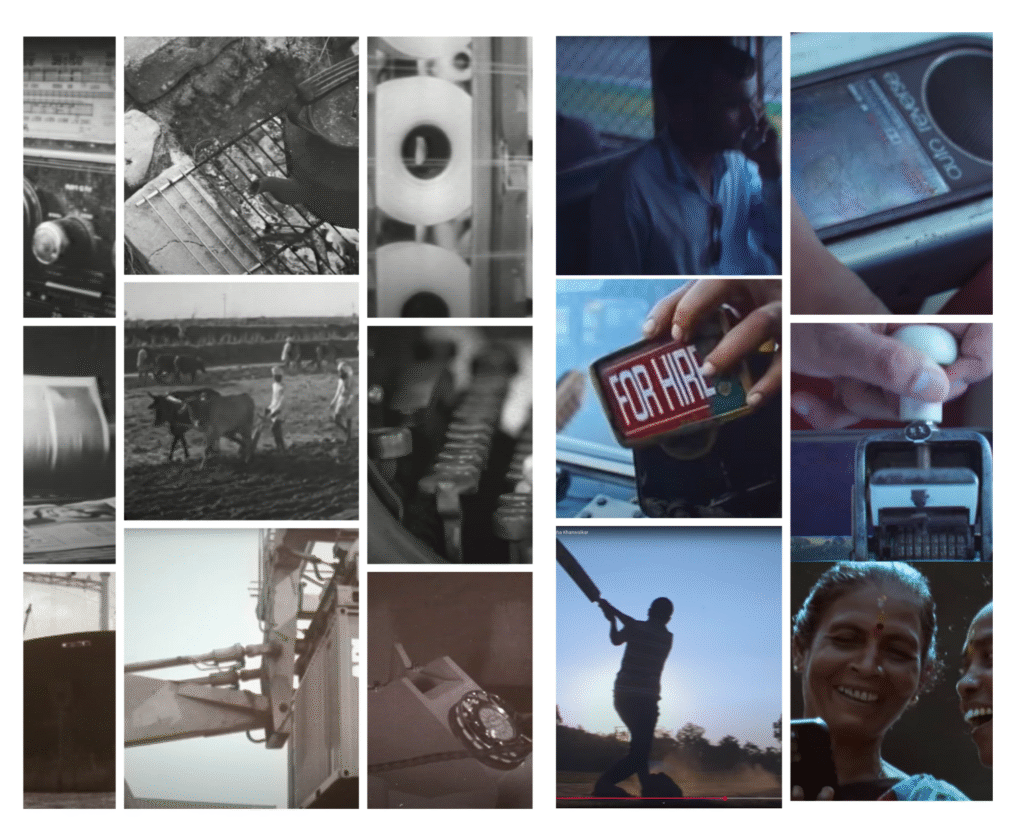 Vertical collage juxtaposing vintage and modern Indian scenes, blending black-and-white Doordarshan-era motifs with contemporary images inspired by SBI General’s Sound Symphony campaign.