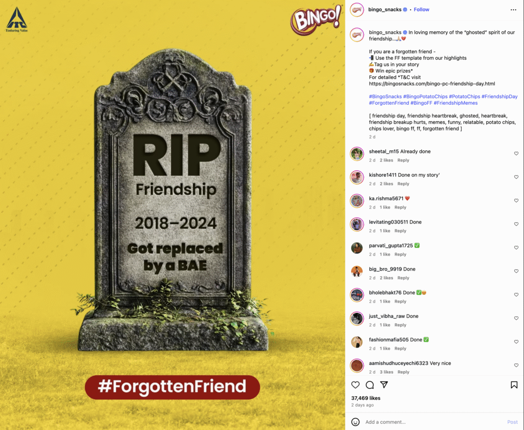Bingo Forgotten Friends tombstone meme, RIP friendship replaced by a BAE (2018–2024)