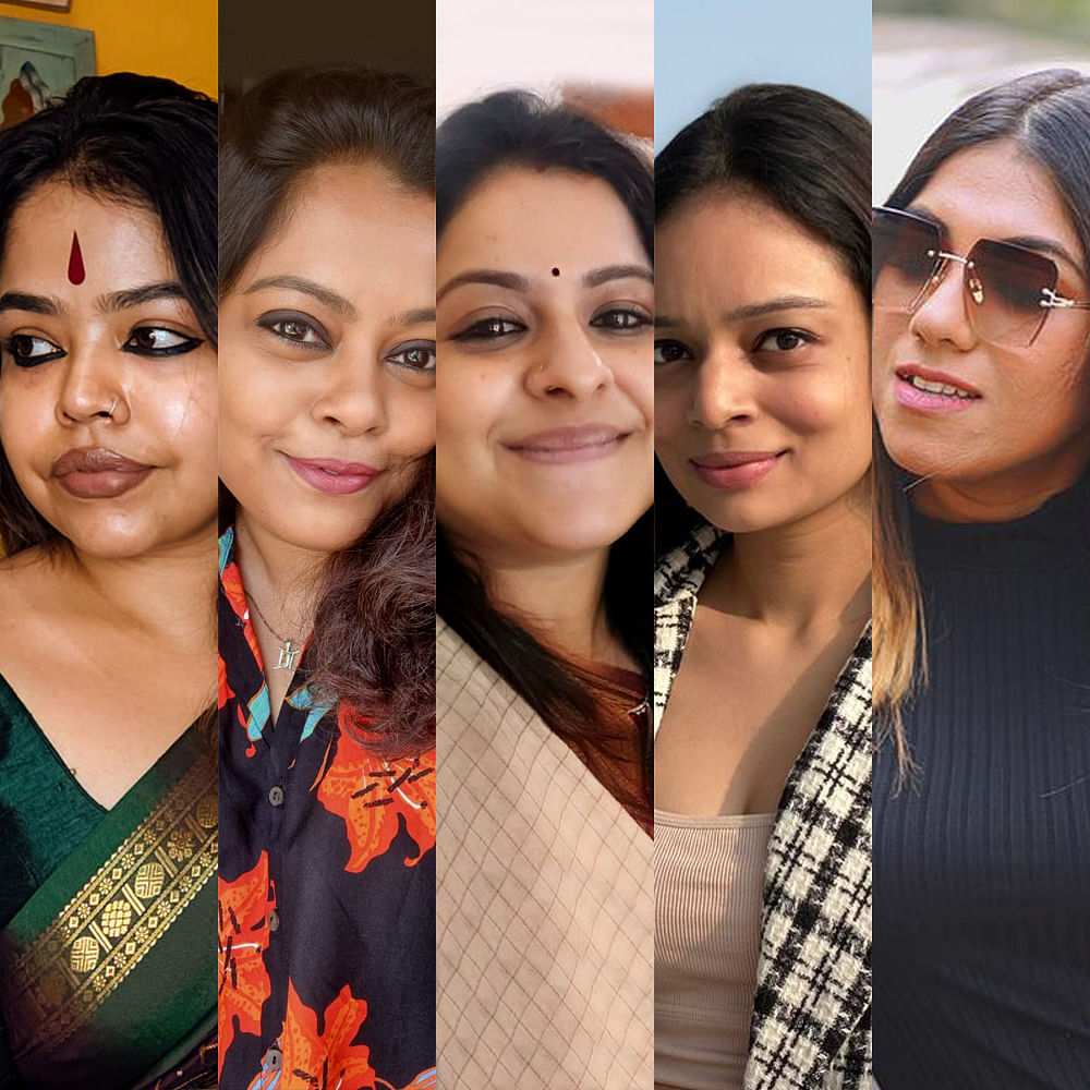 Collage of five Indian women showcasing diverse skin tones and styles, representing the spectrum of Indian beauty often underrepresented in tech advertising campaigns