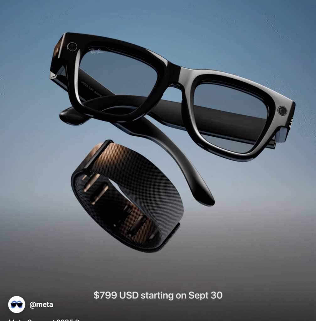 Meta smart glasses marketing showcases Ray-Ban Display and Neural Band without addressing interface complexity or safety considerations for users