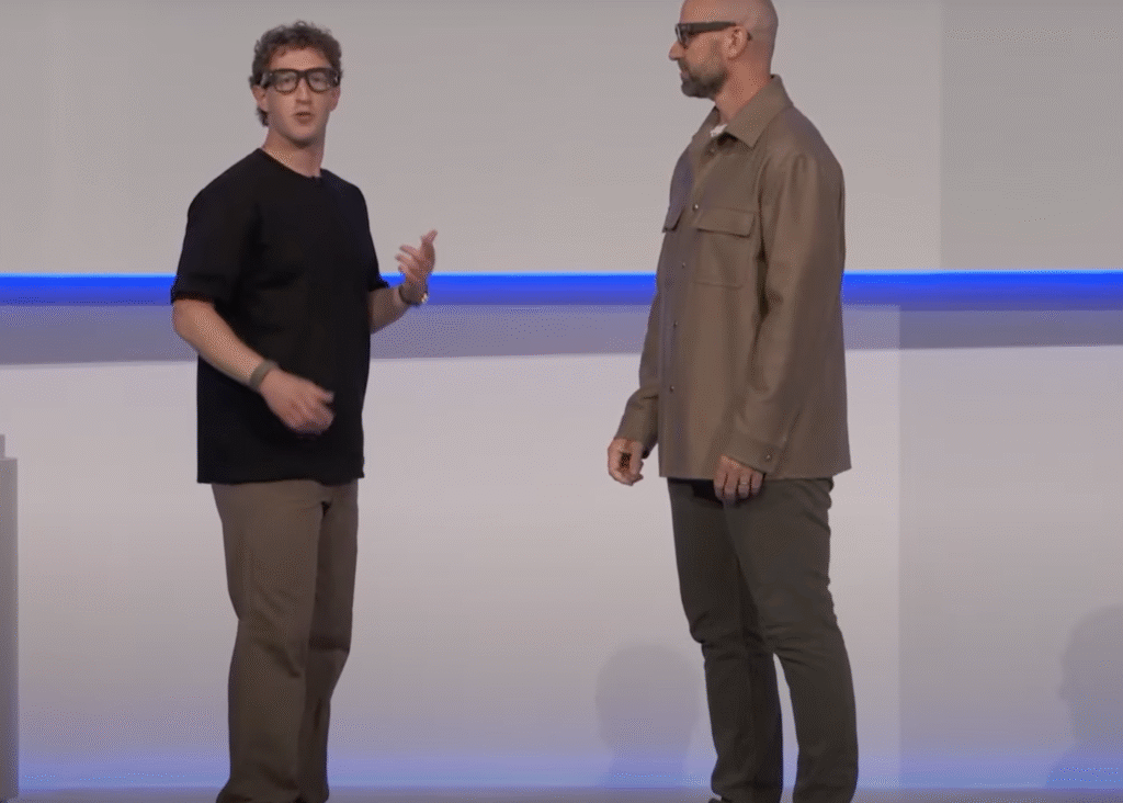 Mark Zuckerberg presents Meta smart glasses marketing strategy at Connect 2025, demonstrating viral capability while accessibility advocacy remains neglected