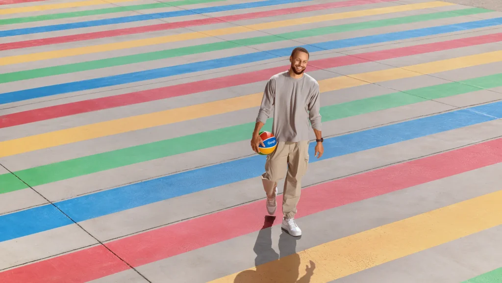 Stephen Curry testing Google’s AI Basketball Coach on his Pixel Watch during training sessions