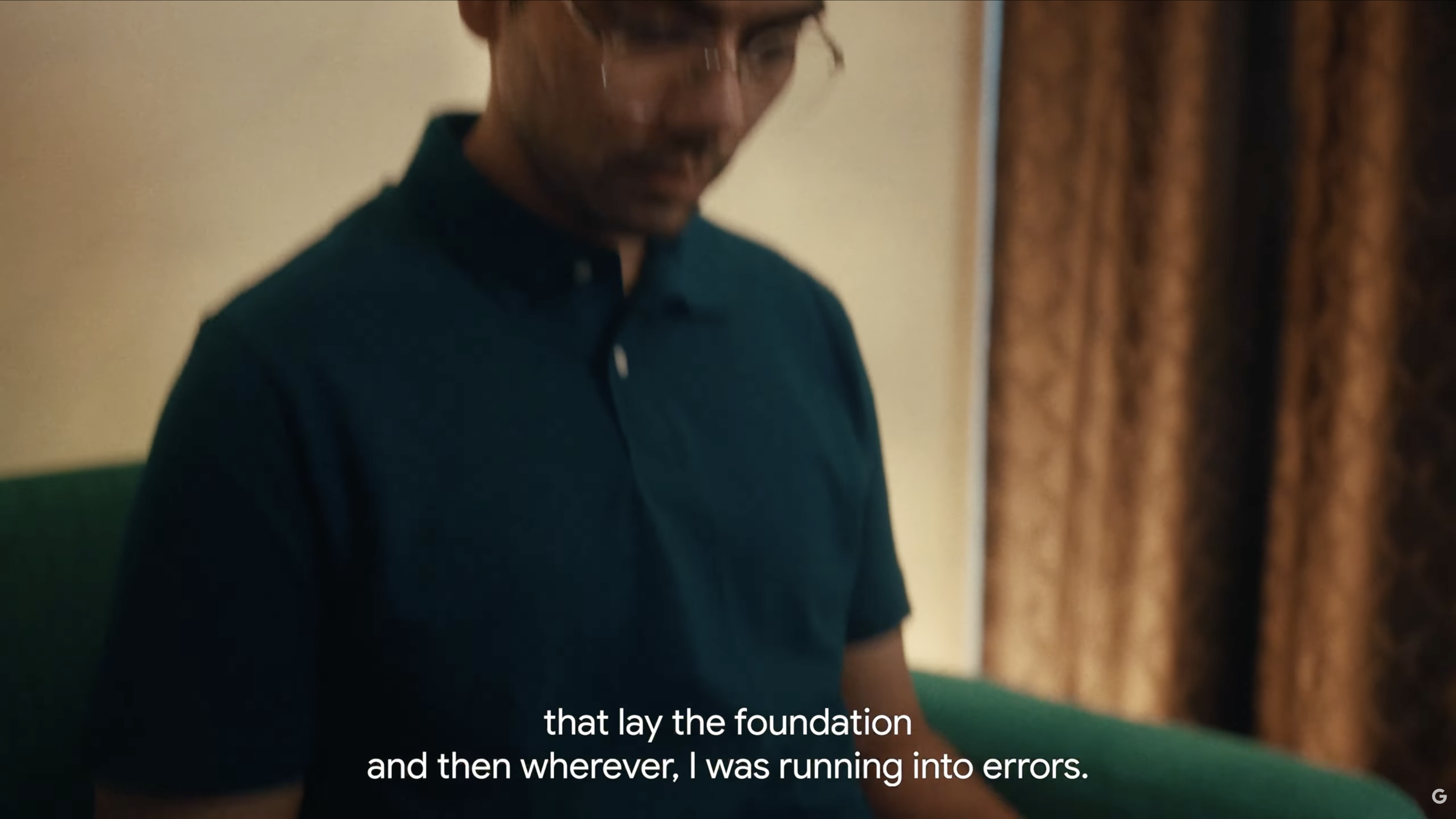 Screenshot from Google's AI & I video showing Aniket admitting "I was running into errors" at 2:13 timestamp, contradicting the polished success narrative