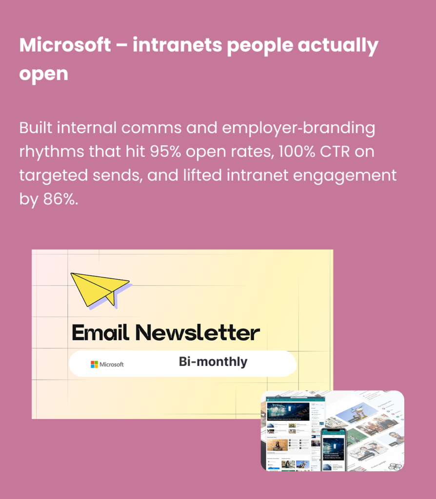 Microsoft intranet campaigns. Microsoft internal email newsletter and intranet campaign layouts for employer branding