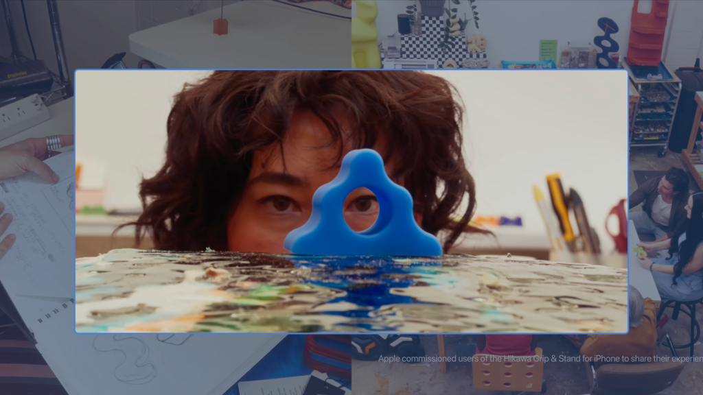 Bailey Hikawa in her studio, illustrating Apple accessibility branding around the Hikawa Grip & Stand design process