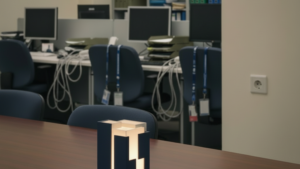 An illuminated AI prototype sits disconnected from the workplace systems and people required for production.